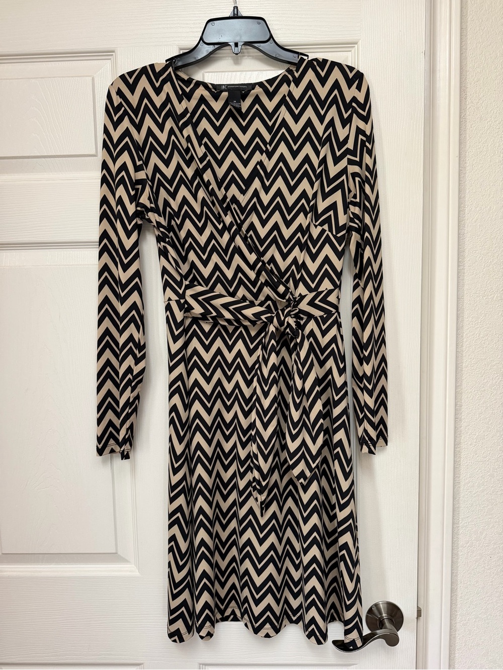 INC International Concepts Black and Cream Chevron Wrap Dress